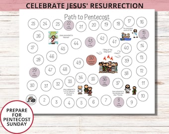 Pentecost Countdown Printable Calendar, 50 Days of Easter Calendar, Kids Faith Formation Class, Catholic Pentecost Bible Activity for Kids