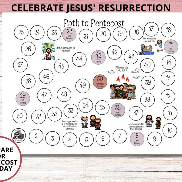 Pentecost Countdown Printable Calendar, 50 Days of Easter Calendar, Kids Faith Formation Class, Catholic Pentecost Bible Activity for Kids