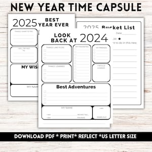 Ensemble capsule temporelle du Nouvel An 2025, réflexion et fixation d'objectifs, bilan de l'année 2024, plan d'objectifs pour le Nouvel An, liste de souhaits 2025, résolution 2025