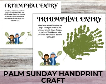 Triumphal Entry Palm Sunday Handprint Craft, Easter Sunday School Handprint Art for Toddlers , Printable Christian Easter Bible Art Activity
