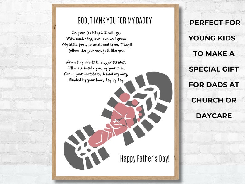 Fathers Day Church Nursery Footprint Craft Gift for Dad, DIY Printable Dad Keepsake Craft, Preschool Father's Day Thank You for My Dad Craft