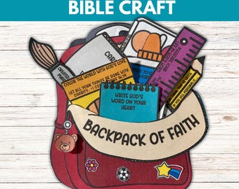 Mochila de fe para el regreso a clases: manualidad y devoción para la lección bíblica, actividad imprimible para la lección bíblica cristiana de regreso a clases para la escuela dominical