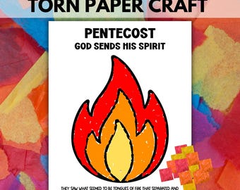 Pentecost Holy Spirit Torn Paper Bible Craft, Pentecost Craft for Kids Sunday School Torn Paper Craft, Preschool Holy Spirit Acts 2 Lesson