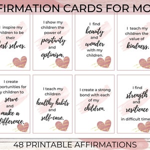 Afirmaciones para madres, Tarjetas de afirmación positiva para mamás, Tarjetas de aliento para la maternidad imprimibles, Afirmaciones positivas para mamás de diálogo interno