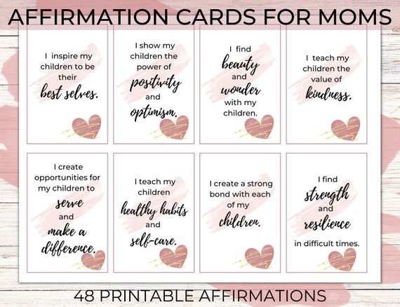 Affirmations for Mothers, Positive Affirmation Cards for Moms, Printable Motherhood Encouragement Cards, Positive Self-Talk Mom Affirmations