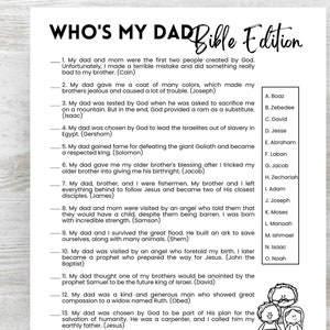 Festa del papà Gioco di curiosità stampabile sui padri della Bibbia per chiesa e famiglie, Gioco della scuola domenicale per la festa del papà, Abbina papà e bambini della Bibbia