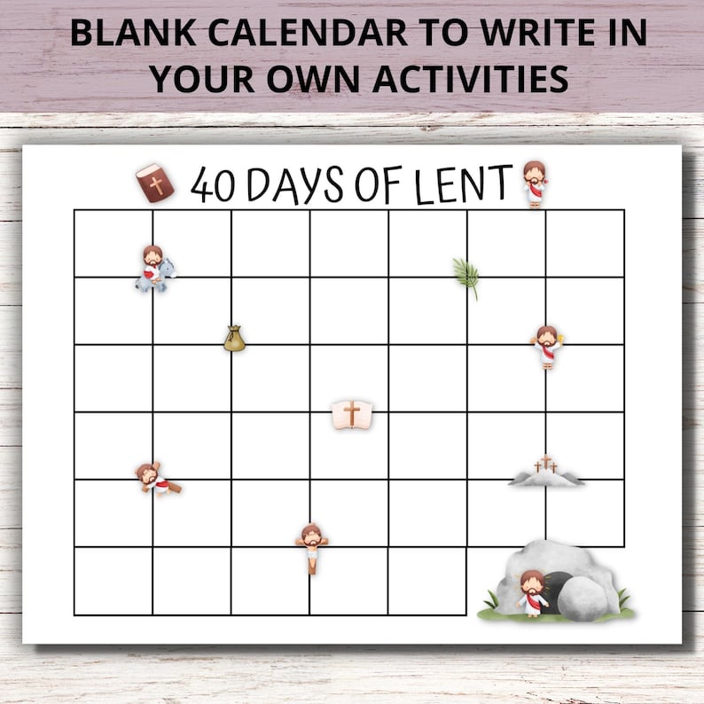 Kids 40 Days Lenten Calendar 2026, Lent Activity Calendar for Kids, Ash ...