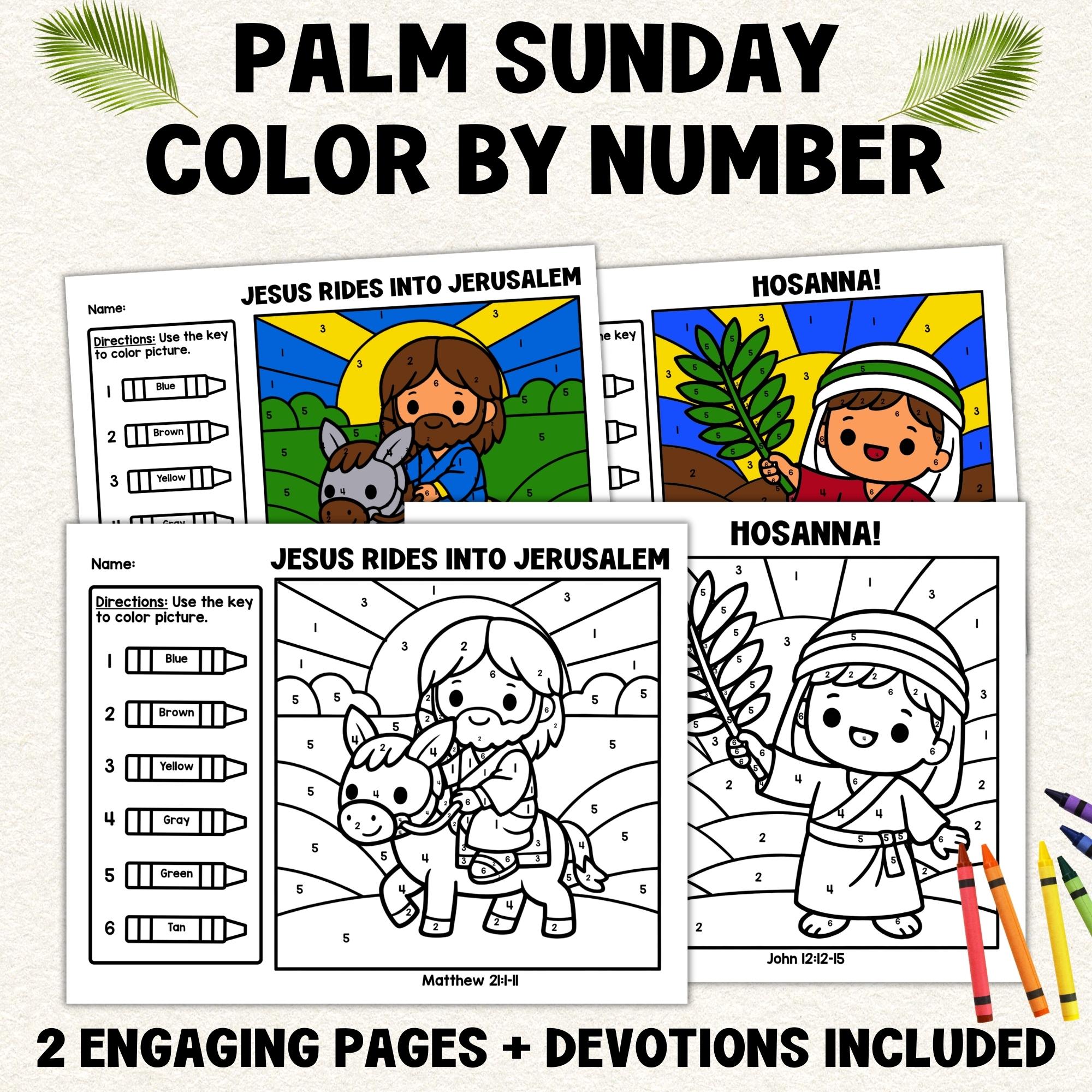 Palm Sunday Color by Number Bible Craft, Christian Easter Triumphal ...