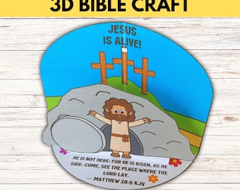 Manualidad bíblica del domingo de Pascua para niños: Jesús está vivo, historia bíblica de Pascua, manualidad imprimible en 3D para la escuela dominical y devocional de Semana Santa.