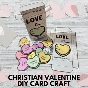 Christliches Valentinstag Bibel-Valentinstag-Karten-Handwerk, christliches Valentinstag-Süßigkeits-Herz-Handwerk, druckbare DIY religiöse Valentinsklasse Karten