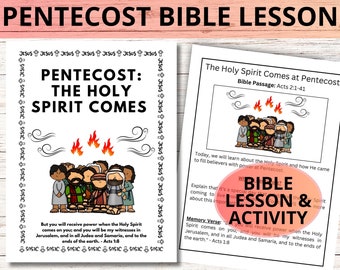 Pentecost Bible Lesson Acts 2:1-41 Bible Story Craft, Sunday School Printables, Holy Spirit Coloring Pages and Christian Activities for Kids