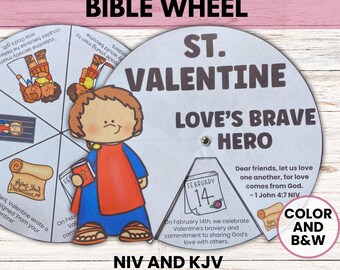 St. Valentine Bible Wheel Craft Lesson, Valentine's Day Bible Lesson Craft for Children's Church, Sunday School Lesson Printable Kids Craft