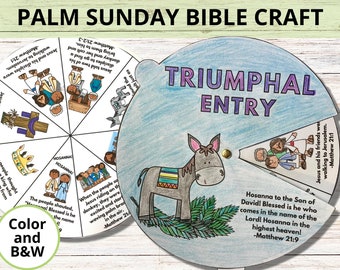 Palm Sunday Bible Craft, Easter Bible Story Lesson Wheel, Holy Week Bible Activity, Triumphal Entry Printable Bible Spinner Lesson for Kids