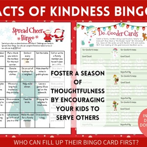 Bingo des actes de gentillesse de Noël, activités de gentillesse imprimables pour les fêtes de fin d'année pour les enfants, jeu de bingo Be Kind pour répandre la réflexion