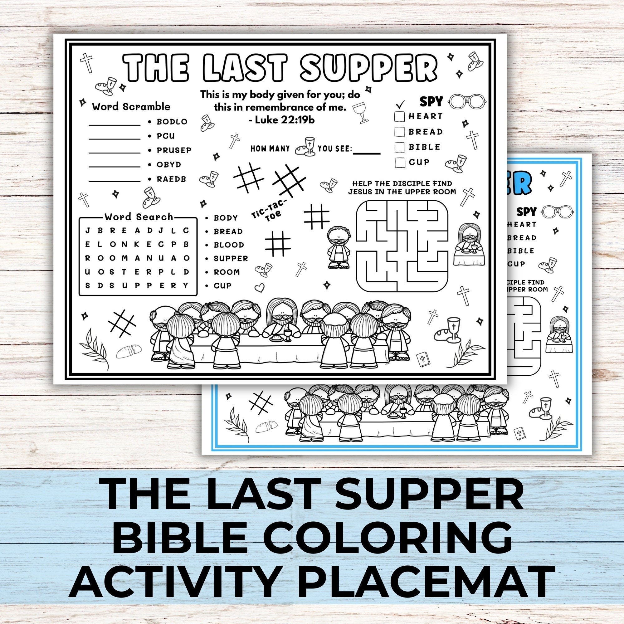last-supper-bible-activity-coloring-placemat-christian-easter-sunday-school-activity-for-kids-children-s-church-last-supper-easter-games-etsy