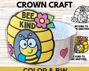 Bee Kind Bible Crown Craft Activity Printable, Ephesians 4:32 Kindness Lesson Bee Craft for Kids, Preschool Sunday School Bee Headband Craft
