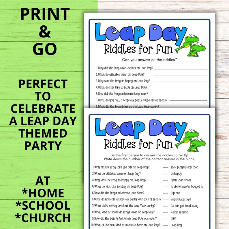 Leap Year Riddle Party Games for Kids, Leap Day 2025 Printable Games