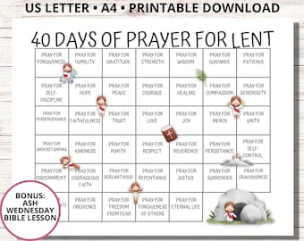 40 Days of Prayer Lenten Calendar, Lent Prayer Calendar for Kids, Ash Wednesday Study, Daily Prayer for Lent, Catholic Christian Families