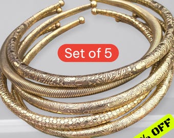 Handcrafted Brass African Boho Necklace Set of 5: Chunky Tribal Jewelry