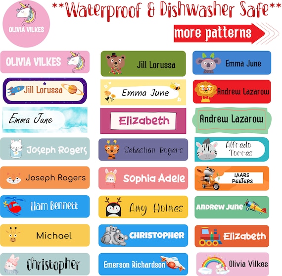 Kids Name Stickers, Waterproof Daycare Labels, School Supply Labels