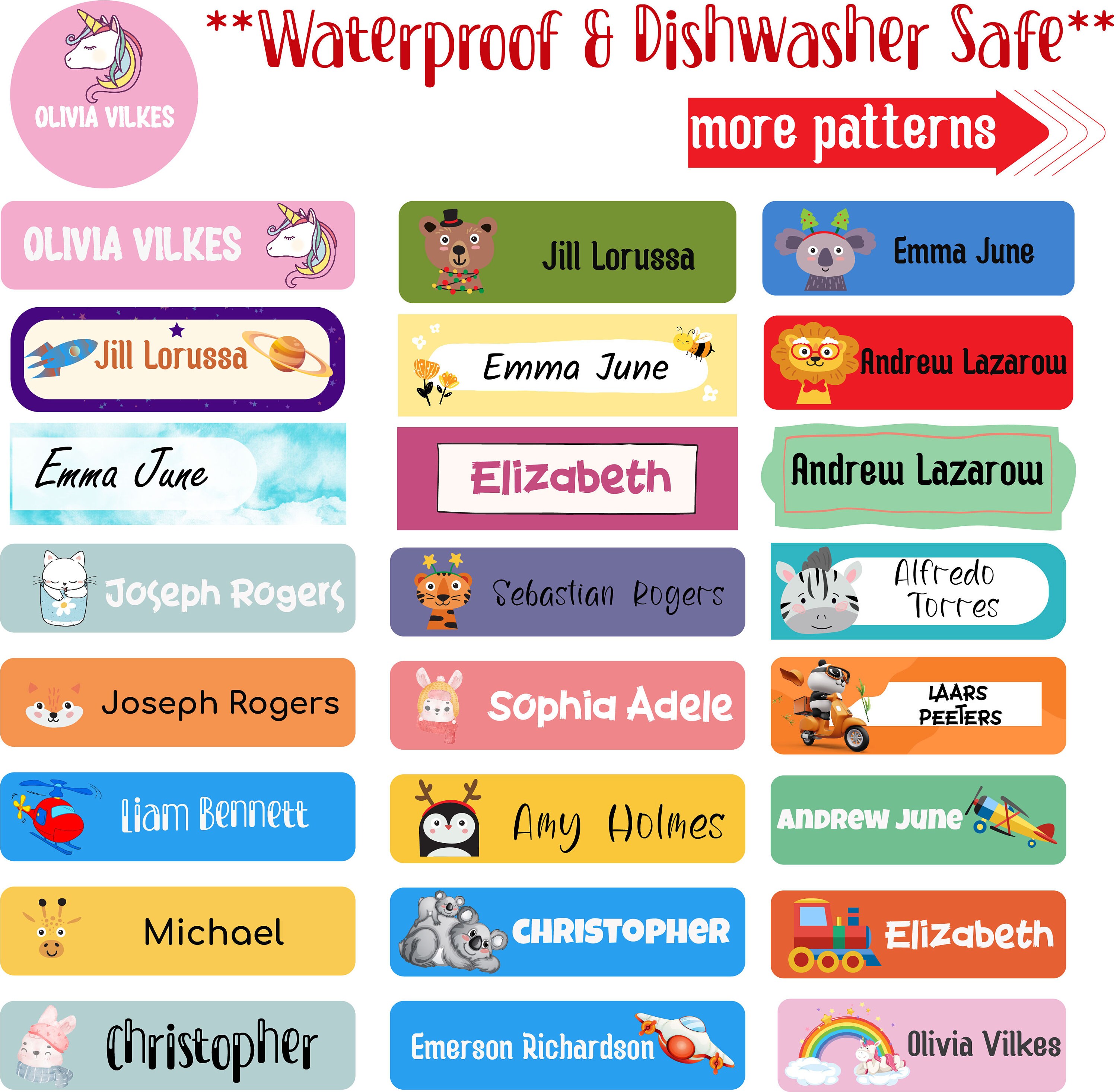 Cute Animal Small Waterproof Name Stickers Daycare Labels School Labels  animal Design Kids Labels Name Stickers Hanprinting 
