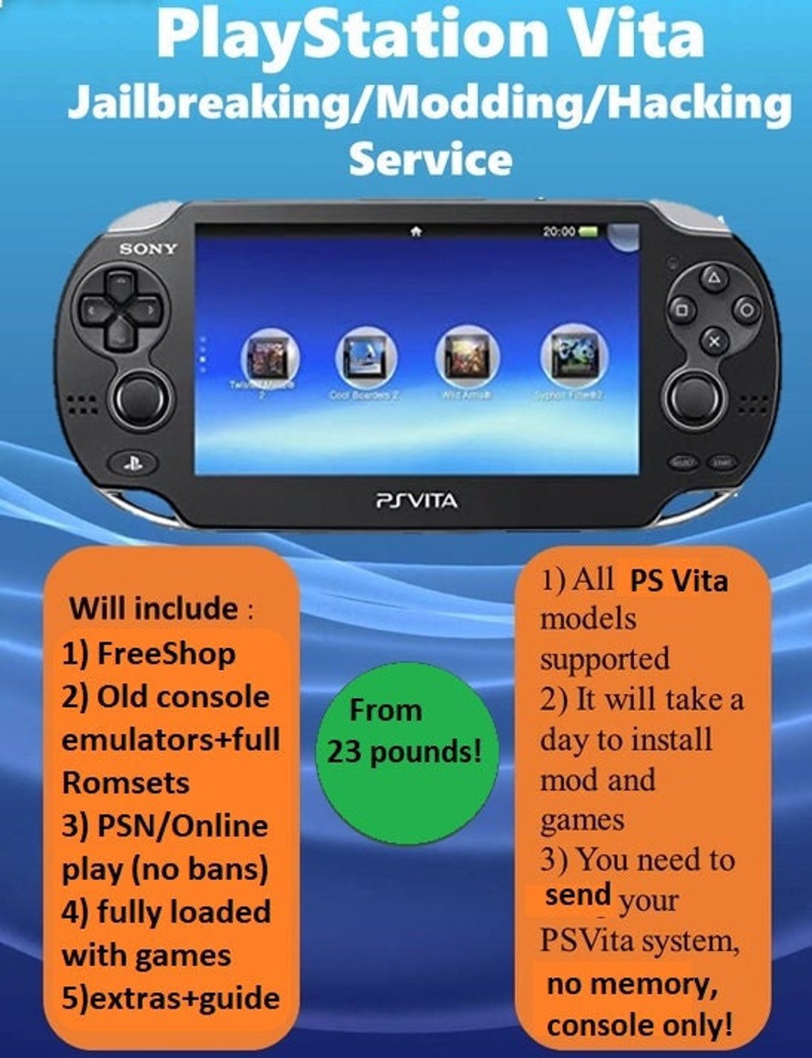 Sony Playstation PS Vita Modding Mailin SERVICE Etsy