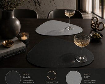 Dual-Color Genuine Leather Placemats Set, Waterproof Table Mats for Dining Decor, 45x36 cm