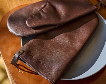 Luxury Hand made 2-Pc Leather Oven Mitt for Home Use, Perfect for Oven or Fireplace. Exquisite Kitchener Oven Glove Gift, Crafted with Care