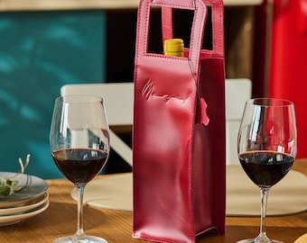 Handcrafted Wine Carrier, Whiskey Lover Gift, Wine Bottle Decor, Leather Holder for Bourbon, Leather Bag for Bottle Carrier, Alcohol Gift