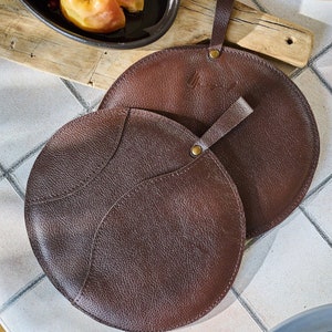 Handmade Leather Pot Holders, Heat Protection for Table, Quality Hot Pad for Kitchen, Luxury Home and Kitchen Gift Item, Unique Cooking Gift