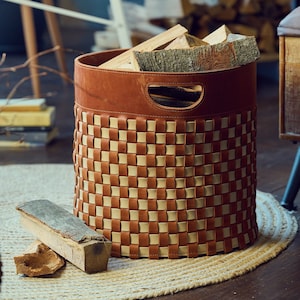 Woven Leather Basket for Firewood Fireplace Wood Holder Large Firewood Storage Box Fireplace Accessories Firewood Holder Modern Log Holder