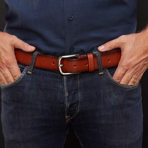 Men&#39;s Leather Belt with Style Belt Buckle Gradient Brown Leather Belt Full Grain Wide Belt from Leather Leather Gift for Him with Gift Box