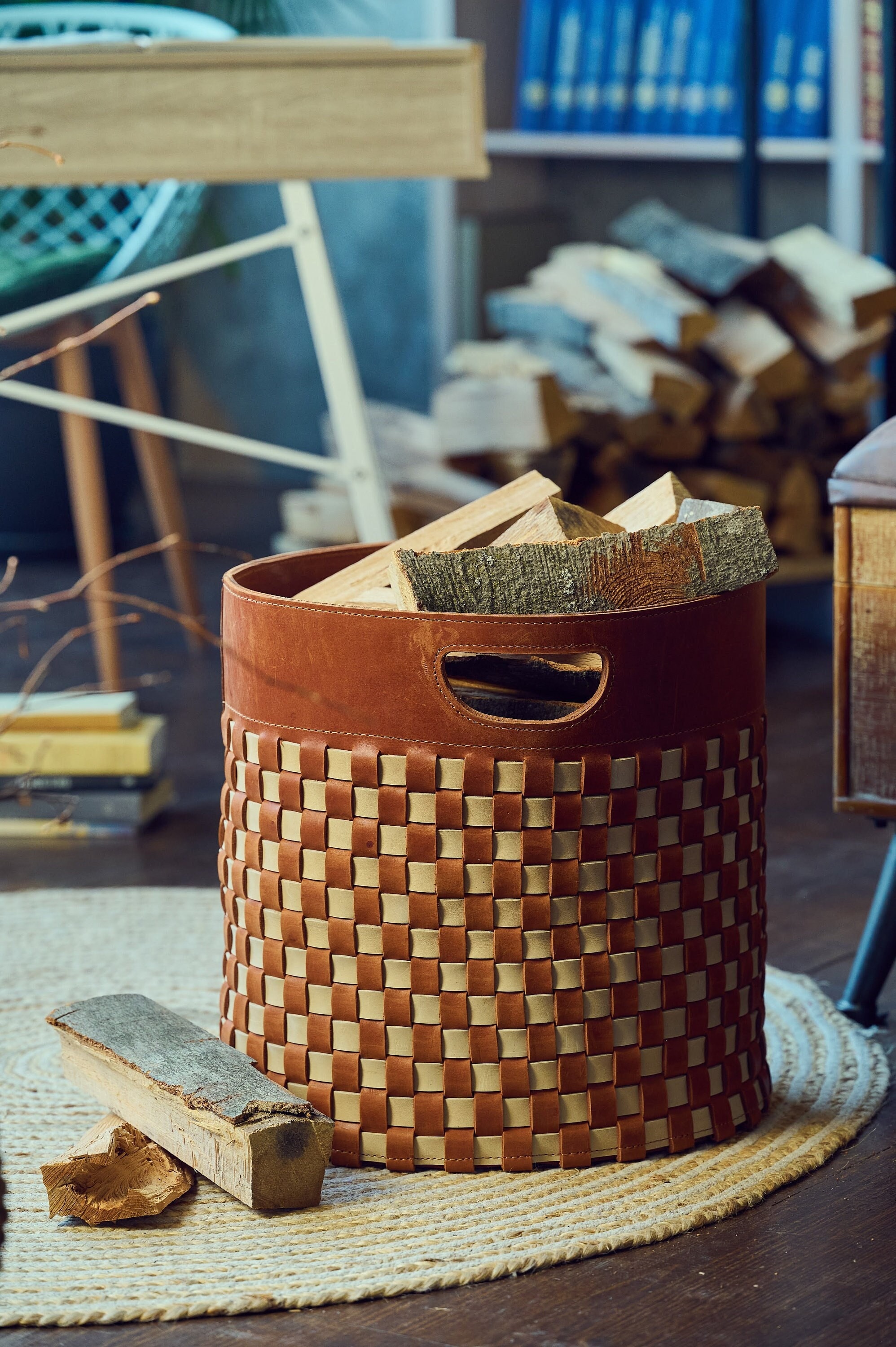 Leather Basket Handwoven Basket Leather Storage Basket 