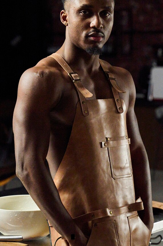 Leather Woodworking Apron for Men, Cross Back BBQ Apron, Premium Leather Gift for Husband, Father’s Day Gift