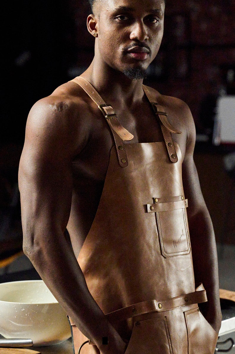 Leather Woodworking Apron for Men, Cross Back BBQ Apron, Premium Leather Gift for Husband, Father’s Day Gift image 1
