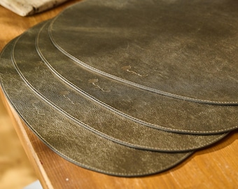Rustic Leather Placemats Set with Coasters, Washable Table Mats for Dining Table, Genuine Leather Housewarming & Wedding Gift