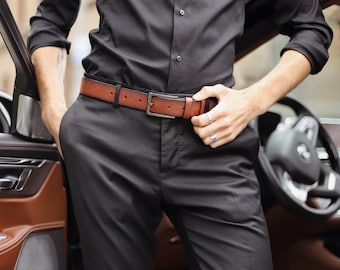 Personalized Handmade Leather Men's Belt - Casual Black, Engraved, Best Man Gift, Father's Day Gift