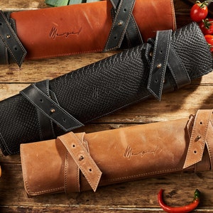 Knife bag chef - Handmade Leather Knife Roll Bag with Straps - Chef&#39;s Roll Holder, Knife Storage - Birthday Gift - Best Gift for Chef