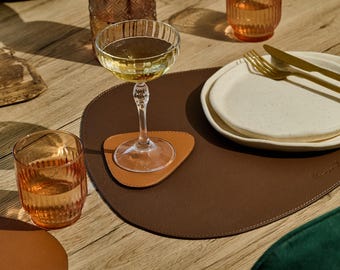 Double-Sided Genuine Leather Placemats, Washable Table Mats for Rustic Dining Table Decor
