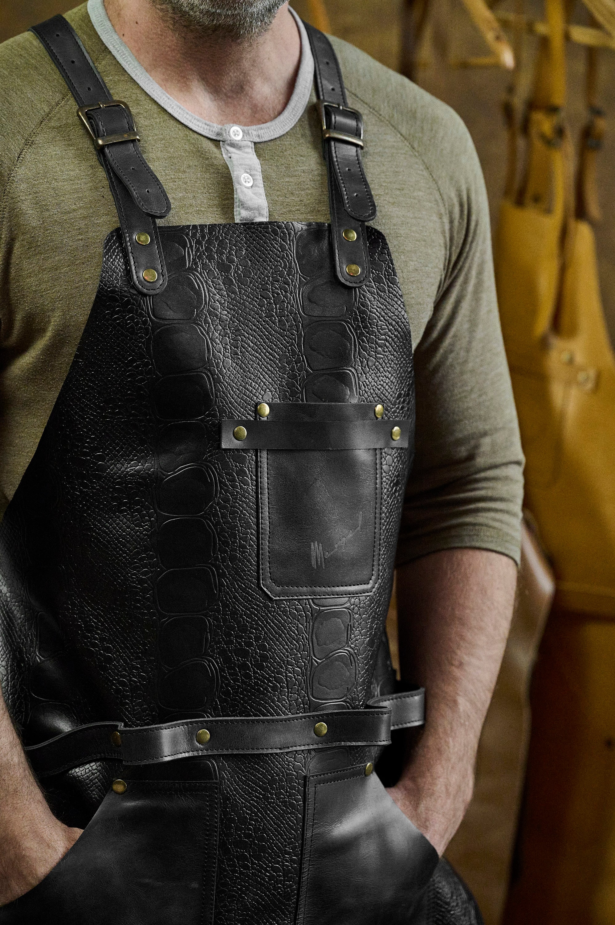 Leather BBQ Apron, Personalized Gift for Him, 3rd Anniversary Leather Gift for Husband
