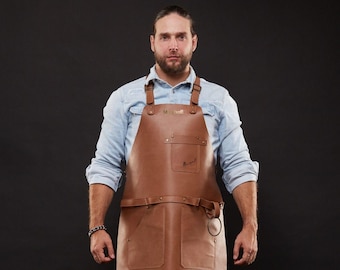 Leather Apron for Men – Woodworking Apron with Pockets – Personalized BBQ Grill Apron – Blacksmith Carpenter Utility