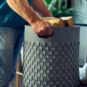Fireplace Log Holder - Leather Firewood Basket, Modern Log Basket for Fireplace - Firewood Basket