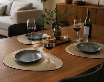 Handmade Genuine Leather Placemats Set, Luxury Dining Table Mats, Washable Stain Resistant Placemats, Premium Table Decor