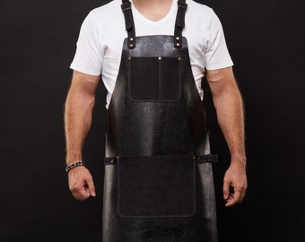 Leather Chef Apron Grilling Apron Mens Leather Apron for Grilling BBQ Apron BBQ Gifts Leather Anniversary Gifts Leather Apron with Pockets