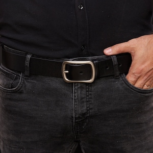 Black Belt -  Personalized Men&#39;s Leather Belt, Double Prong Full Grain Leather, Heavy Duty, Gift for Him, Dad, Boyfriend
