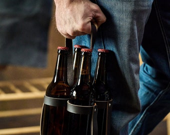 Accessoires de bière Porte-bière avec sangle Lot de 4 porte-bière en cuir Idée cadeau pour les amateurs de bière Cadeaux pour les hommes qui ont tout Caddy à bière