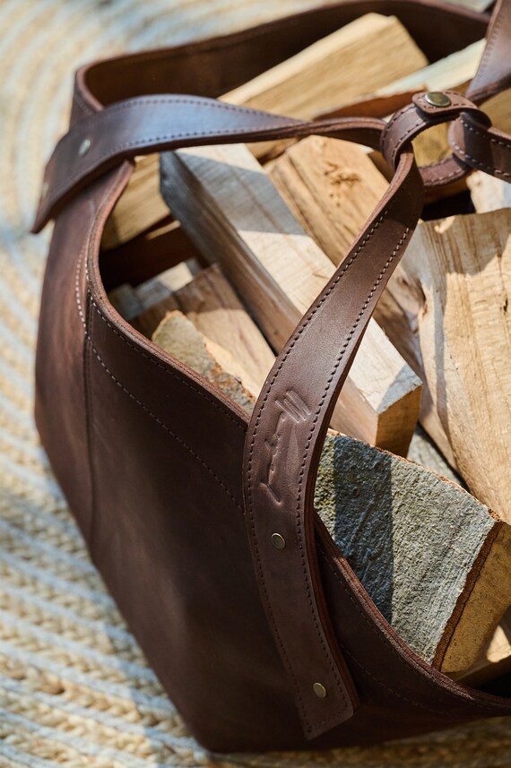 BONTHEE Sac en feutre pour bois de chauffage, 44x25x34 cm, Pliable avec poignées renforcées, Gris (Gris