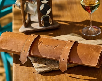 Knife bag chef - Handmade Leather Knife Roll Bag with Straps - Chef's Roll Holder, Knife Storage - Birthday Gift - Best Gift for Chef
