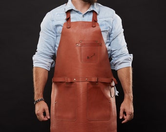 Work Leather Waterproof Apron Light Wight Barber Apron Leather Bartender Apron Cross Back Apron for Men + Chef Knife Bag + Mens Leather Gift