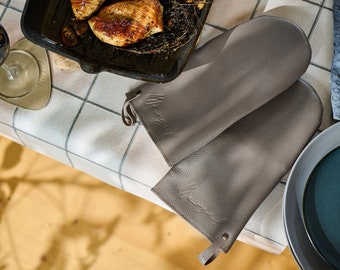 Premium Leather Oven Mitt Set, Glove Mitts for Home Kitchen & Fireplace, Unique Gift for Gourmet Chef, Baking Gift for Father and Mother